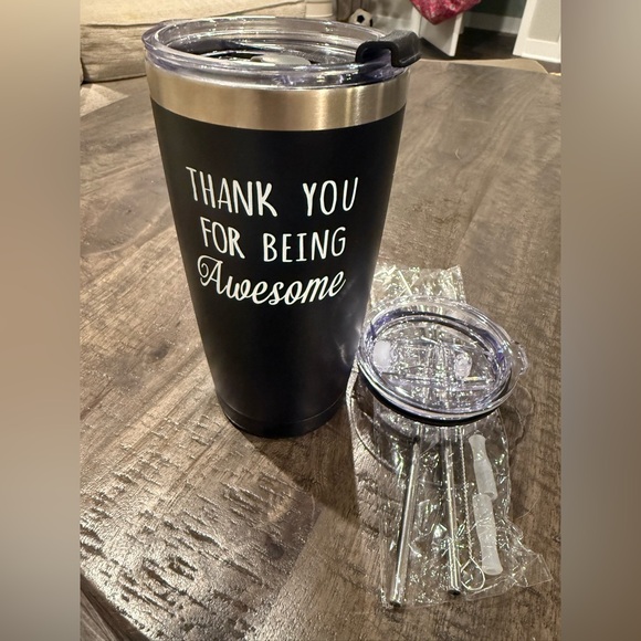 Black Tumbler Gift Set with interchangeable lids w/straw set - Picture 1 of 6